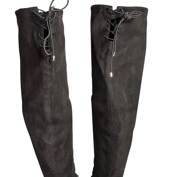Chinese Laundry Black Suede Lace Up Back Chunky Heel Over The Knee Boots‎ Size 8 - Image 3