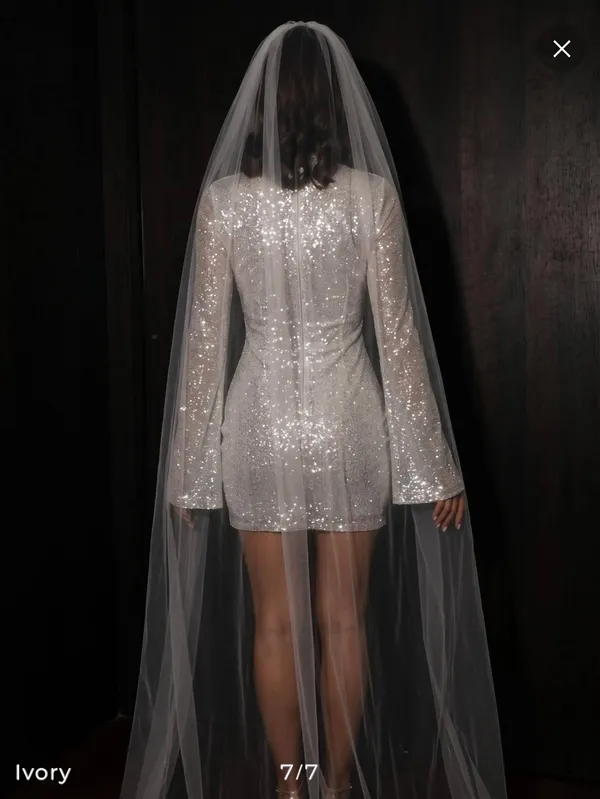Long sleeve high neck sparkle ivory dress - Image 5