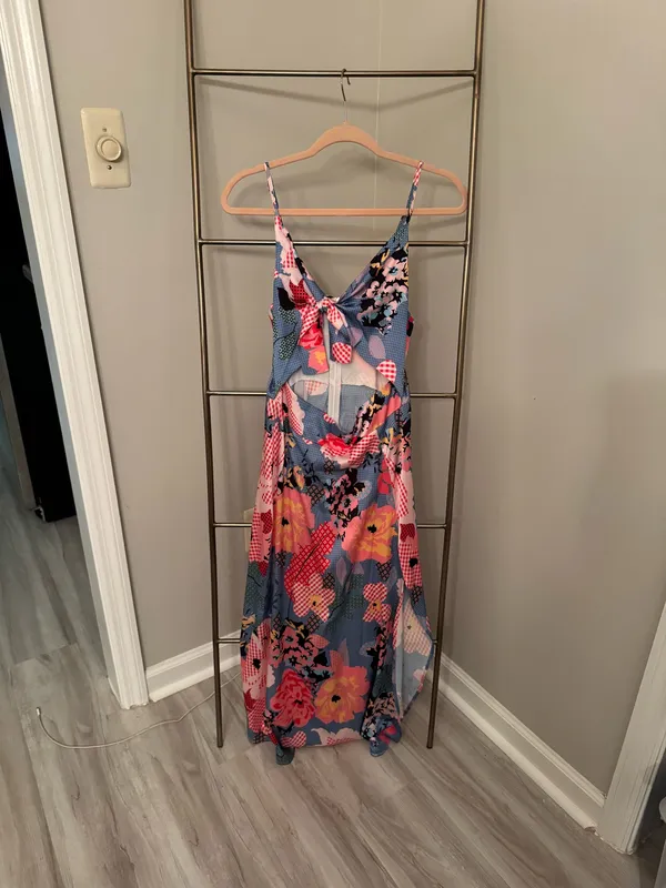 Cut Out Patterned Midi Dress Blue Size M - Image 2