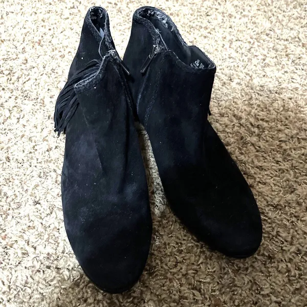 Sam Edelman Black Ankle Bootie‎ Suede Women 9.5M Paige Fringe Block Heel - Image 3