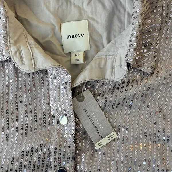 Maeve Bettina Sequined Tiered Shirtdress Medium Petite Dusty Purple Mini NWT - Image 15
