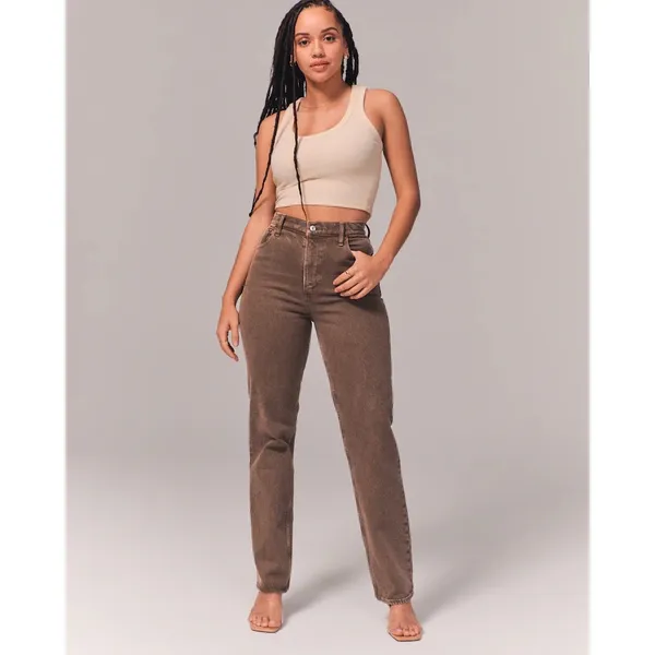 Abercrombie & Fitch Ultra High Rise 90s Straight Leg Jean Size 25 Washed Brown - Image 3