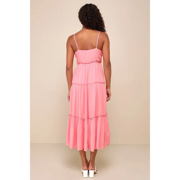 Lulus‎ Sweetest Perception Midi Dress Womens Large Coral Pink NWT Ruffle Tiered - Image 4