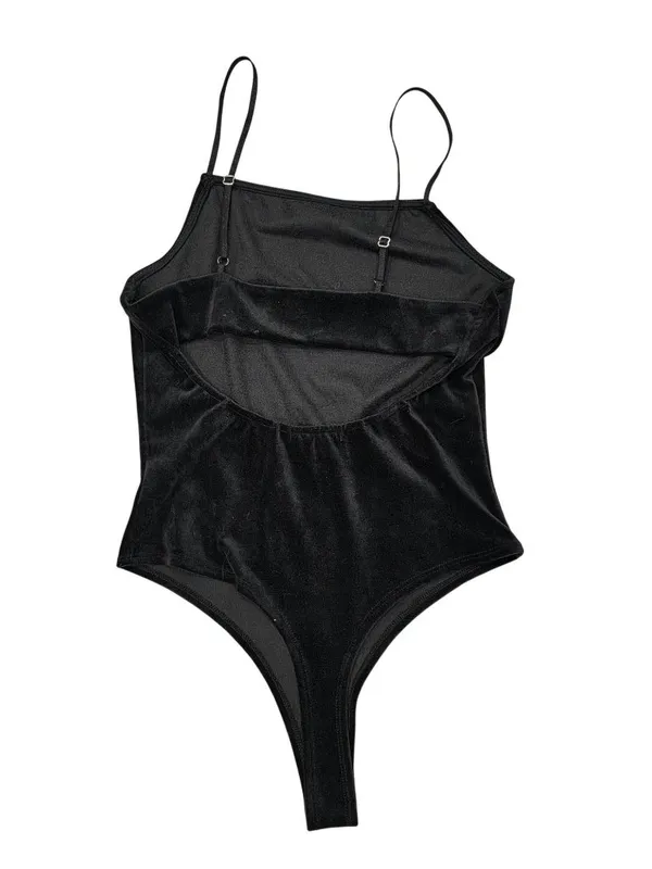 Velvet Black Bodysuit With Adjustable Spaghetti Straps By Forever 21 Size M - Image 2