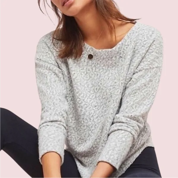 Saturday Sunday for Anthropologie Grey White Print Boxy Crop Sweater Top Size M - Image 2