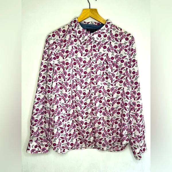 Tommy Hilfiger Women’s Pink Floral Cotton Buttoned Shirt Sz L Cottage Y2K Preppy - Image 2