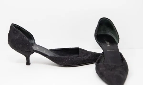 Prada Made In Italy Black Metallic Floral Flower D'Orsay Pointed High Heel Shoes - Image 4