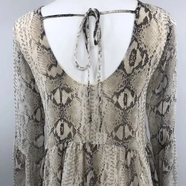 Adrienne snake print bell sleeve scoop back dress - Image 4