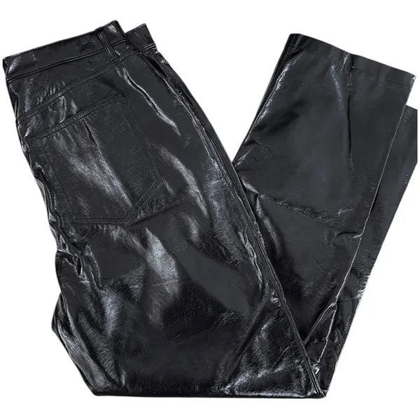 EUC Abercrombie & Fitch Faux Leather 90s Straight Ultra High Rise Pants Black 16 - Image 3