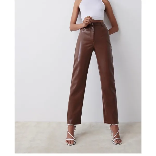 Aritzia Wilfred Melina Vegan Leather Pants Women's 0 Brown High Rise Straight - Image 3