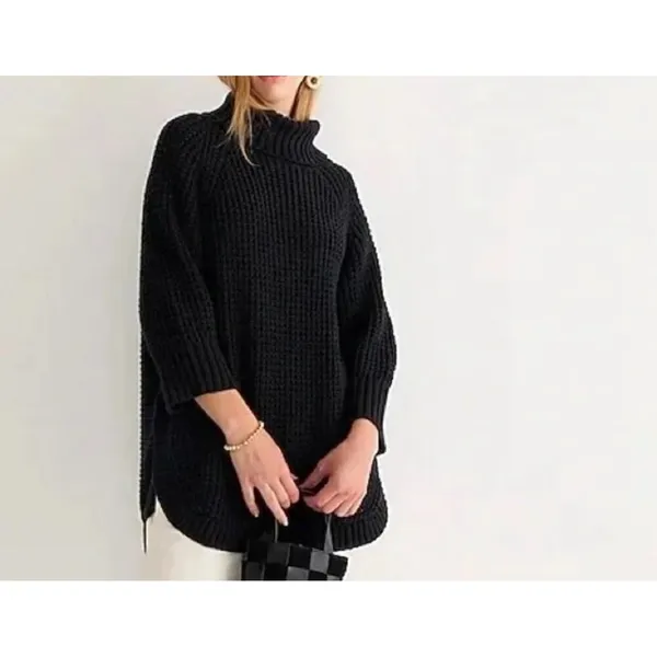 J.Crew Black Turtleneck Button Chunky Knit Poncho Sweater XS Roll‎ Neck Cotton - Image 15
