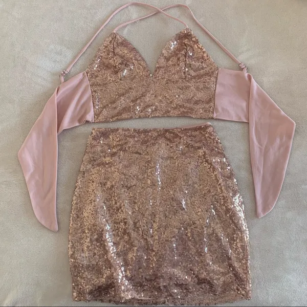 Lucy in the Sky Bel-Air Two Piece Set in Sequin Rose - Image 8