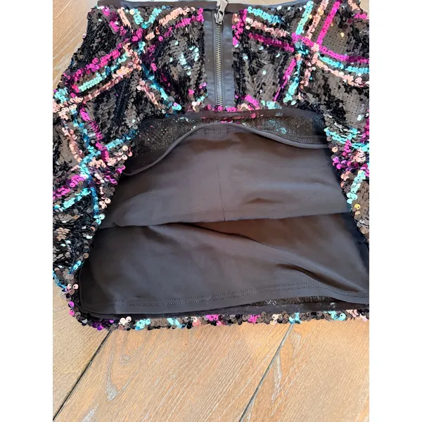NWT Le Superbe Argyle Hotel Sequin Mini‎ Skirt Women Black Multi Plaid Size 2 - Image 6