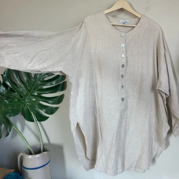 La. Fixsun Linen Button Henley Tunic Tan Size XL - Image 5
