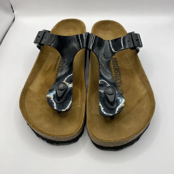 Birkenstock Black Faux Patent Leather Gizeh Sandals Made in Germany Sz EU 37 W6‎ - Image 3