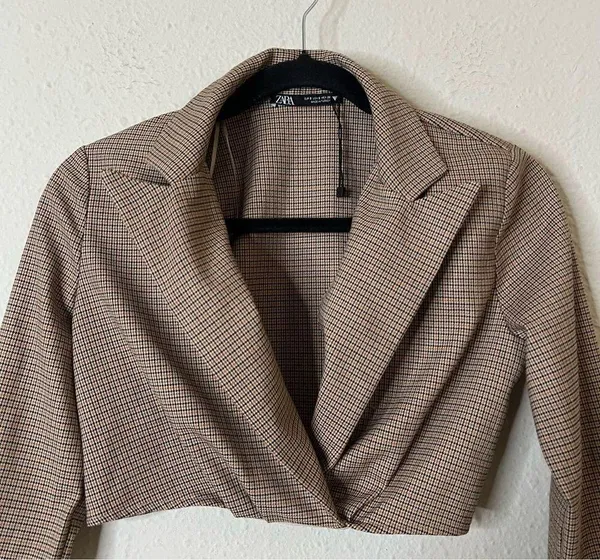 ZARA Plaid Blazer Crop Top Size Small - Image 5