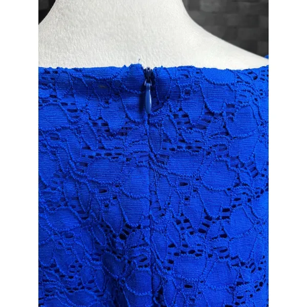 Alfani‎ Fit & Flare Dress Blue Floral Lace Belted Cocktail Party Wedding Work XL - Image 4