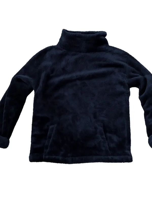 GapBody Women’s Black Fuzzy Sherpa Pullover Size Small Mock Neck Cozy Lounge - Image 3