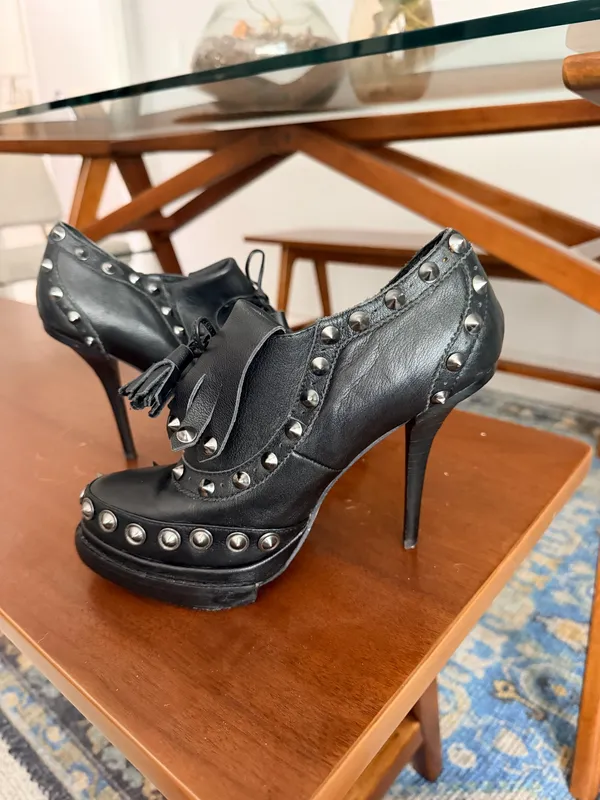 Jeffrey Campbell braveheart black leather studded platform goth metal booties 9 - Image 15