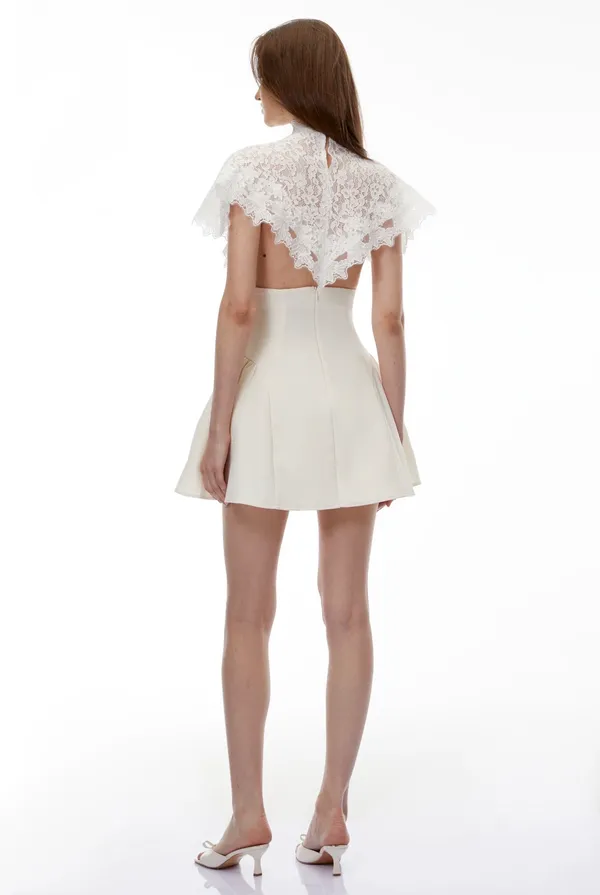 Mandana white lace mini dress with cape - Image 3