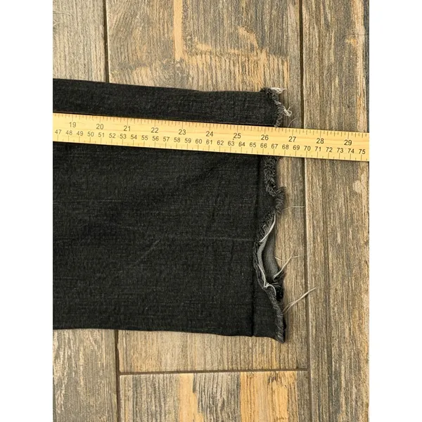 Zara The Patch Pockets Marine Straight Jeans Black High Waist Wide Leg Raw Hem 4 - Image 8