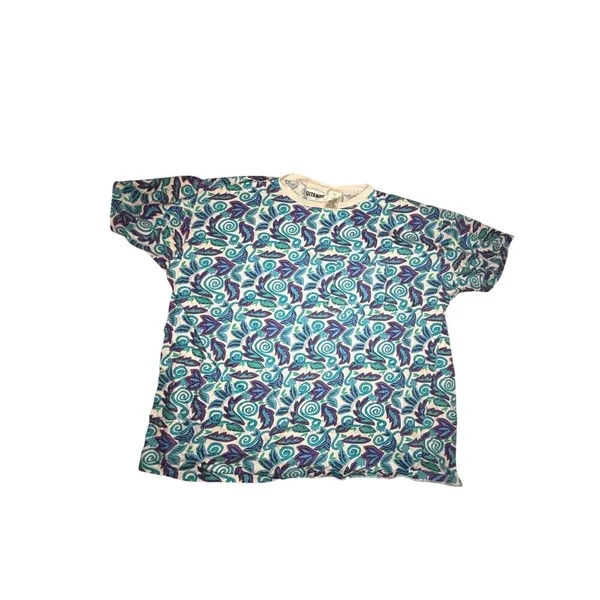 Gitano Vintage 90s Abstract T-Shirt Blue Large Boho‎ Retro Casual Festival Tee - Image 3