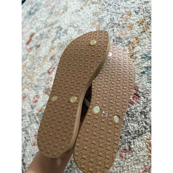 Reef Womens Size 10 Pineapple Print Flip‎ Flops Brown Pink Gold Metallic Straps - Image 3