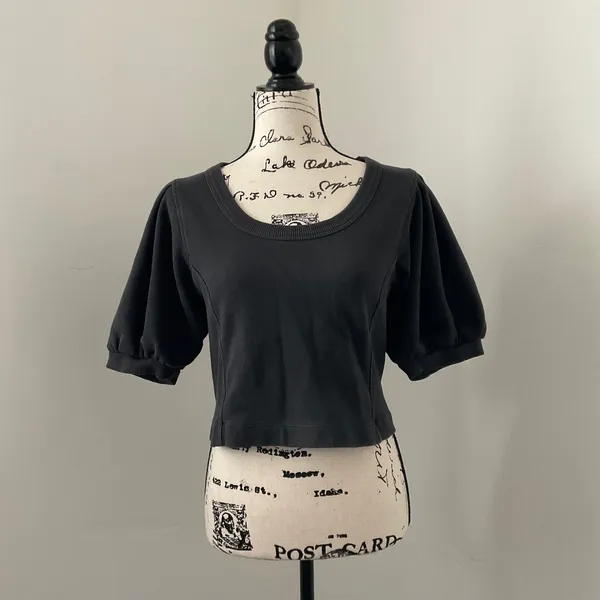 AE® American Eagle Puff‎ Sleeve Cropped Sweatshirt Charcoal Grey M M - Image 2