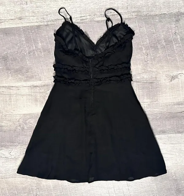 NEW Little Black Dress A-Line Mini Small V Neck Ruffle Detail Babydoll - Image 5