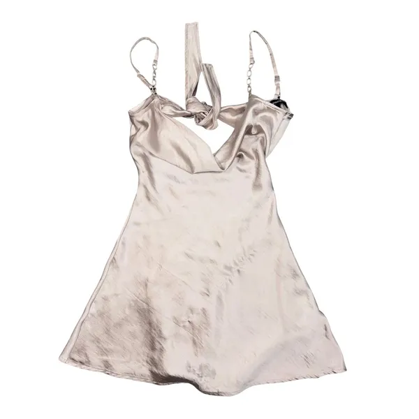 Speechless Satin Mini Dress Womens XXS Champagne Rhinestone Strap Open Back - Image 3