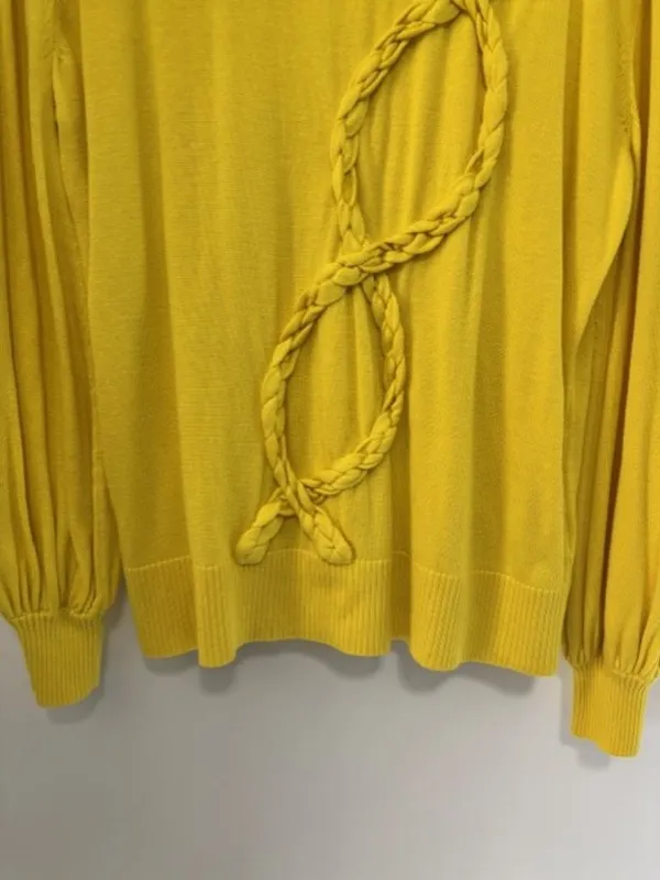 Laurie Felt Women’s L Yellow Braided Knit Sweater Turtleneck Balloon Sleeve - Image 4