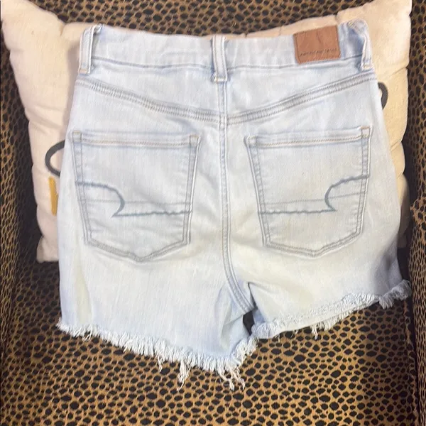 American Eagle Outfitters Blue Jean Shorts High-Waisted Frayed Hem - Image 2