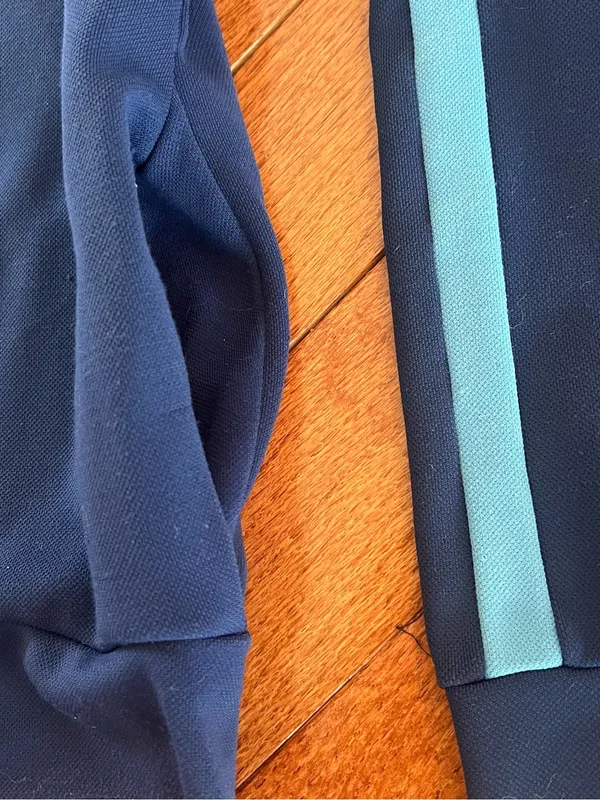 Source Unknown 90s vintage Navy Full-Zip Track Athletic Jacket with Light Blue Stripe - Image 2