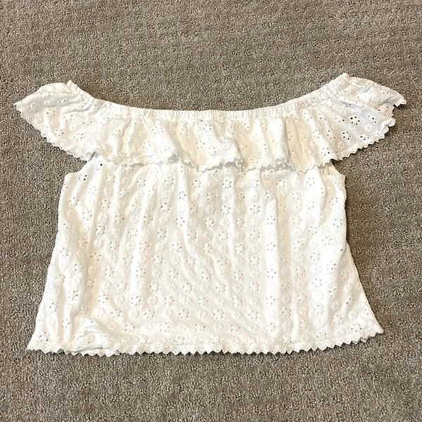 Kontrol White Eyelet Off The Shoulder Ruffle Top - Image 2