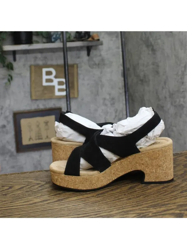 NWT Clarks Nerisa Grace Wedge Cork Sandal 26187243 Black Nubuck 8.5M - Image 13
