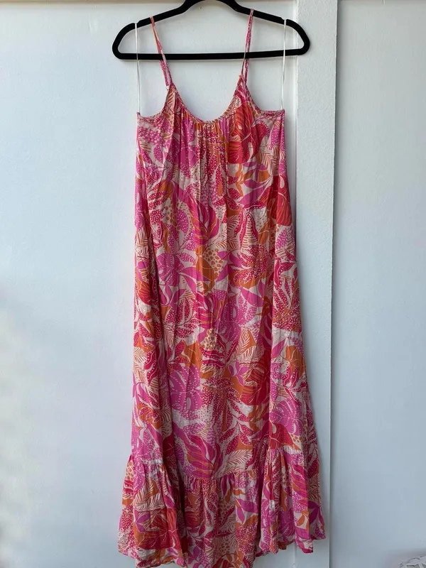 Pink and orange floral maxi dress with cami straps - Image 5