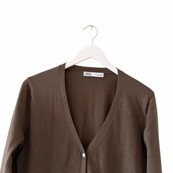 Zara V-Neck Olive Green Button Down Long Sleeves Lightweight Career Office Capsu - Image 3