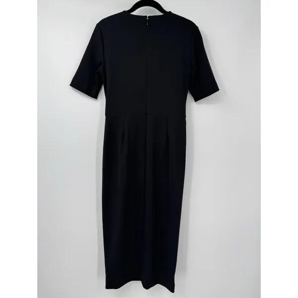 Calvin Klein Black Midi Dress 2 Tulip Pleated Front • Classic Office • Elegant - Image 2