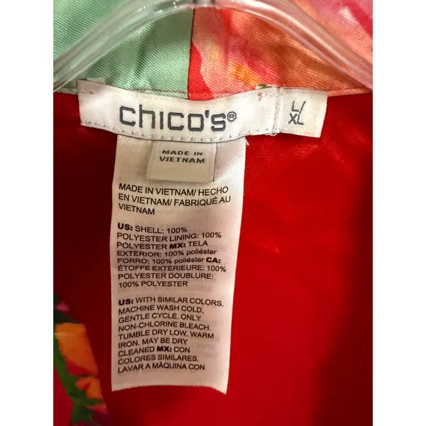 Chicos Womens Red Tropical Floral Satin Kimono Jacket Lined L/XL - Image 6