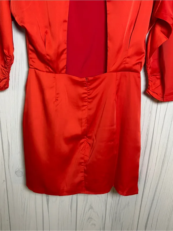 NWT WNTRMSE Kenzie Satin‎ Mini Dress in Red Open Back Mock Neck, US 6 ($245) - Image 8