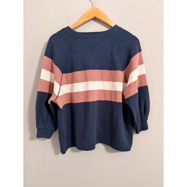 Madewell Striped‎ Pullover Sweater Womens XS Blue Pink Cotton Blend Raglan Crew - Image 4
