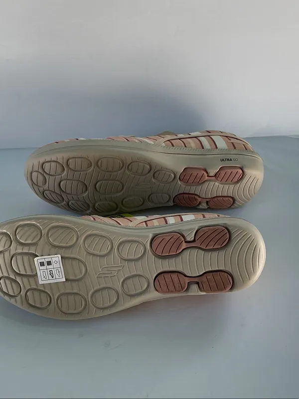 Skechers Slip-On Striped Sneakers in Pink and Cream - Image 6