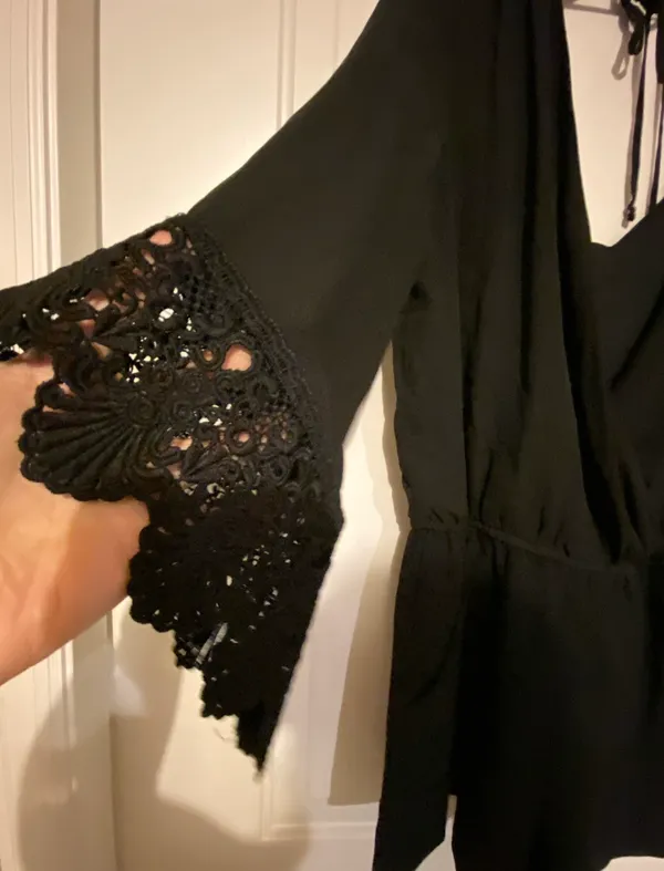 BCX Black Long-Sleeve Lace Shorts Romper - Image 3
