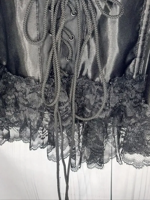 Lover's Lane Black Lace Satin Vintage Style Gothic Grunge Y2K 90's Corset Top - Image 6