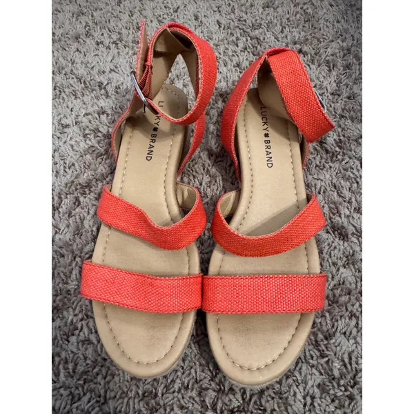 Lucky Brand Wensde Espadrille Wedge Sandals Coral Orange Ankle Strap Women's 7.5 - Image 3