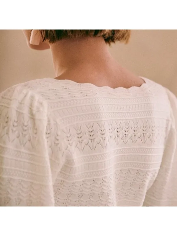 Sézane NWT La Maille Ronnie in Ecru Textured Pointelle Knit Sweater Top XS - Image 3