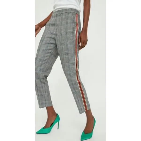 Zara Basic Womens Plaid Tapered Trousers Grey Glen Check Red‎ Side Stripe XS - Image 2