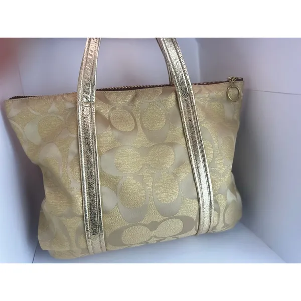Coach Poppy Op Art Glam Tote Gold Metallic Ja Handbag - Image 3