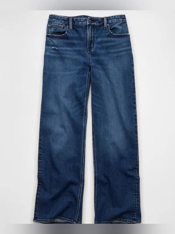 American Eagle Outfitters Mid-Rise Straight Leg Jeans Stove Pipe Dark Blue Wash - Image 3