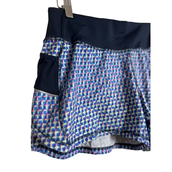 Athleta Vivid Ready Set Go Blue Geometric Print Athletic Running Shorts Size S - Image 2